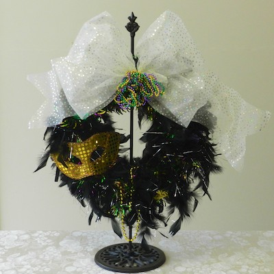 Mardi Gras beads wreath with mask
