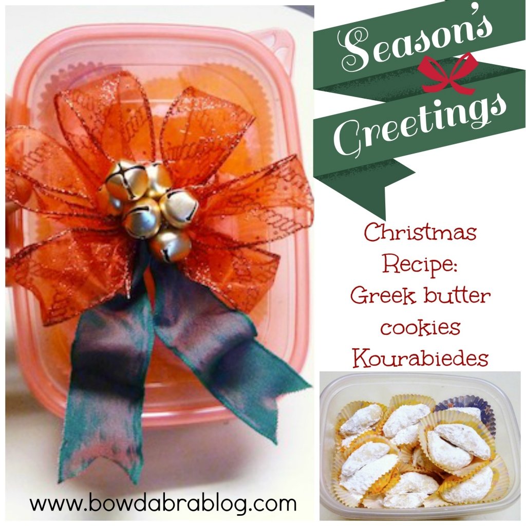 Greek Kourabiedes Butter Cookies Recipe with Bowdabra Poinsettia Jingle Bell Bow