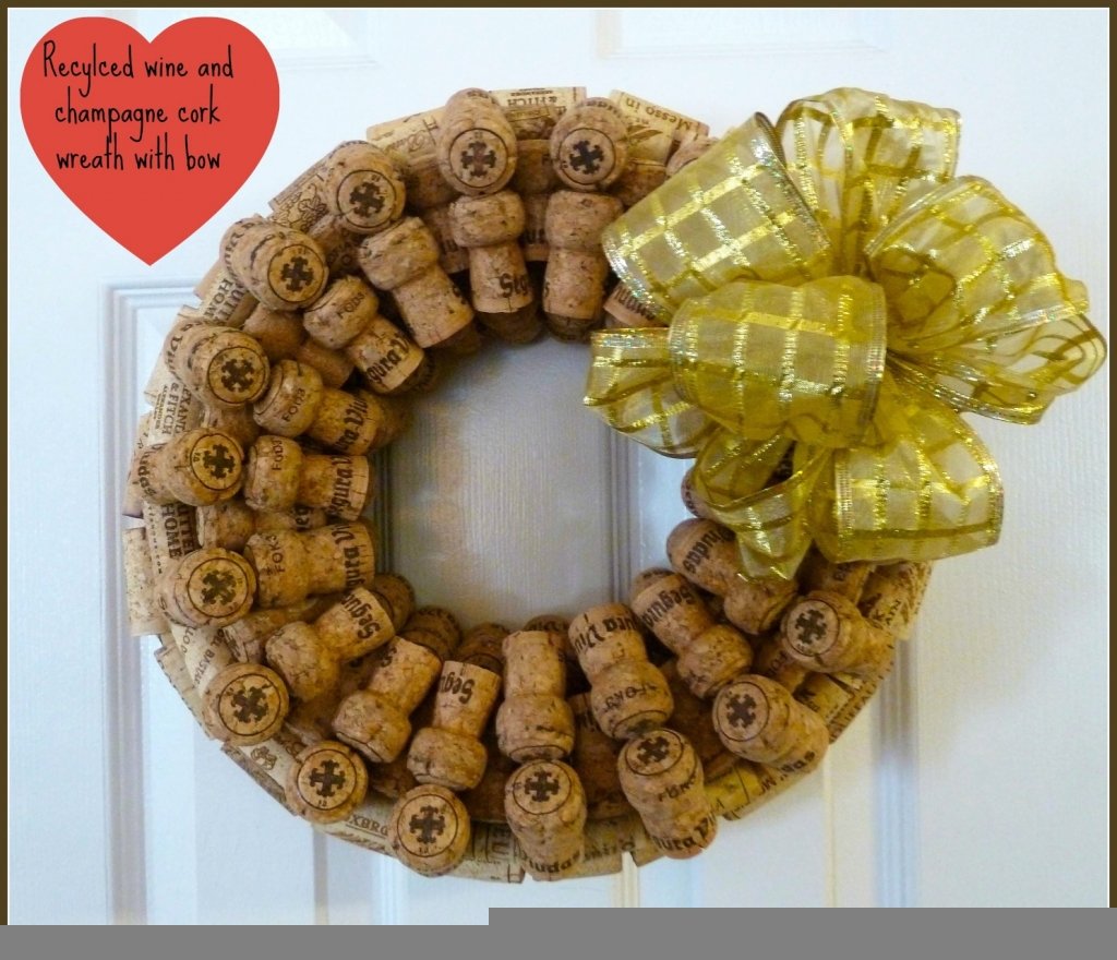 Recycled Wine and Champagne Cork Wreath with bow