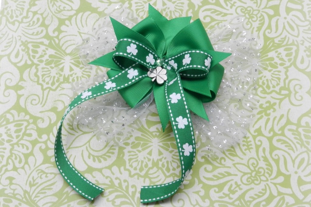 St. Patrick's Day Hair Bow with Long Ribbon Tails 17