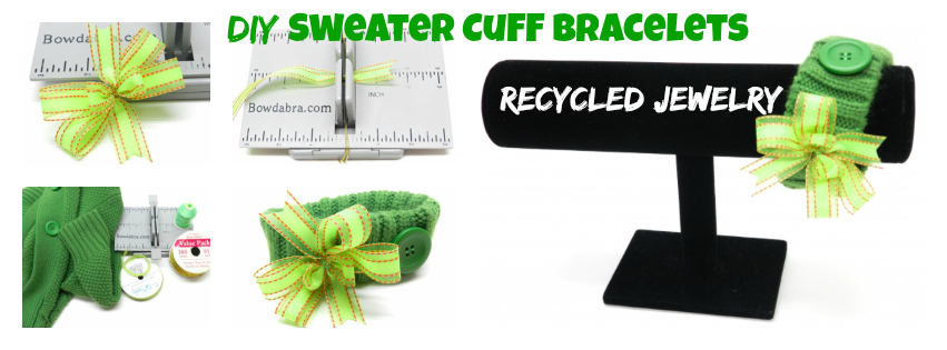 {RECYCLED JEWELRY} SWEATER CUFF BRACELET WITH BOW