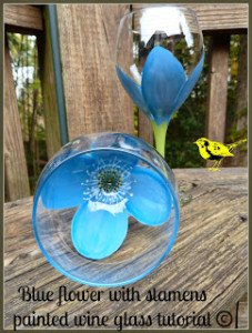 blue flower wine glass