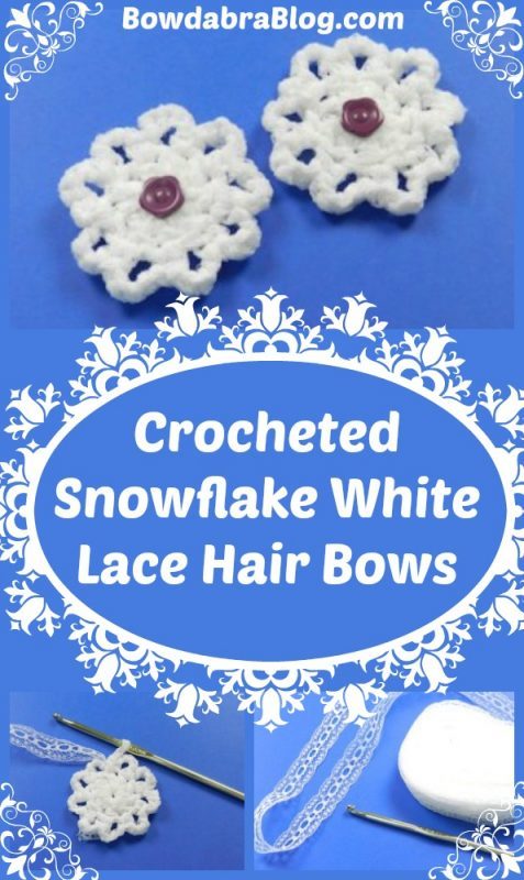 Crocheted Snowflake with White Lace for Hair Bows 