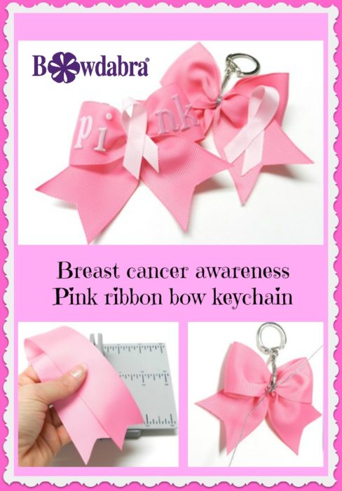 Pink ribbon bow keychain