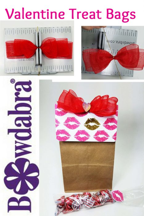how to make a ribbon bow - Valentine treat bags