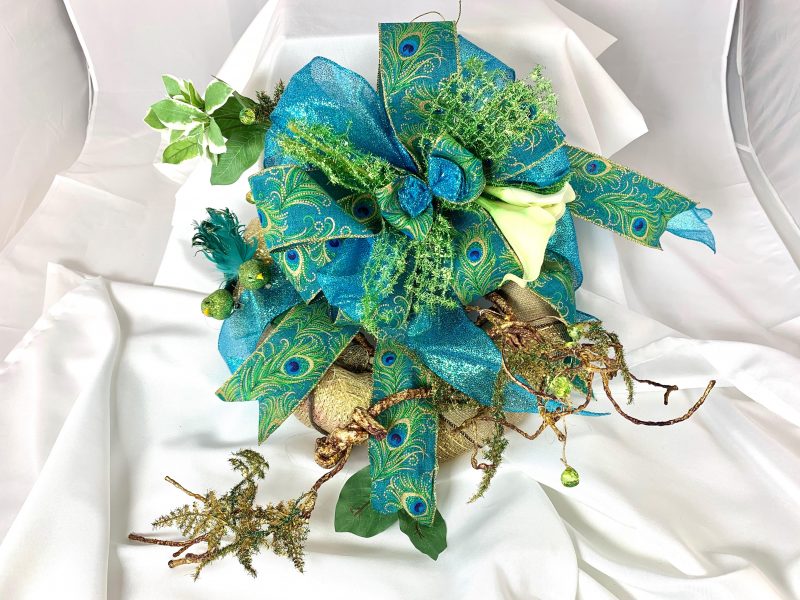 green mesh ribbon and burlap wreath