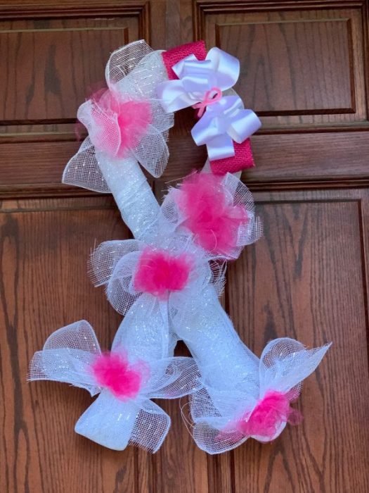 Pink Breast Cancer Awareness Wreath Bow