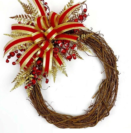 How to make Ornate Traditional Red and Gold Christmas Wreath with Berries