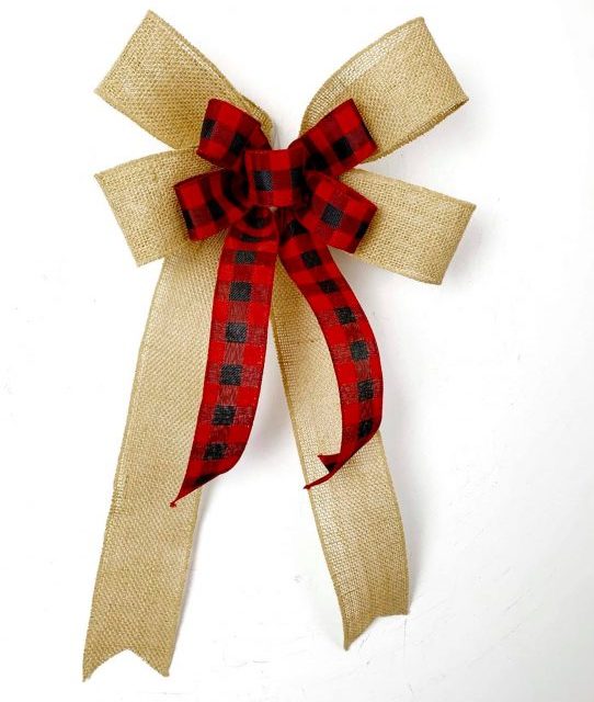 Burlap snowflake printed ribbon bow