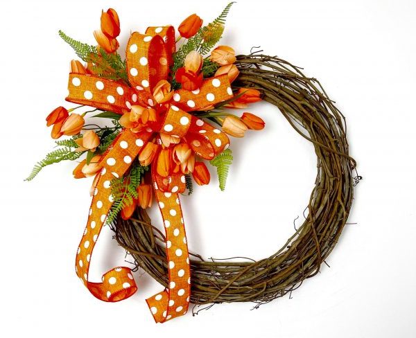 Beautiful Spring Tulip Wreath with a Traditional Bow