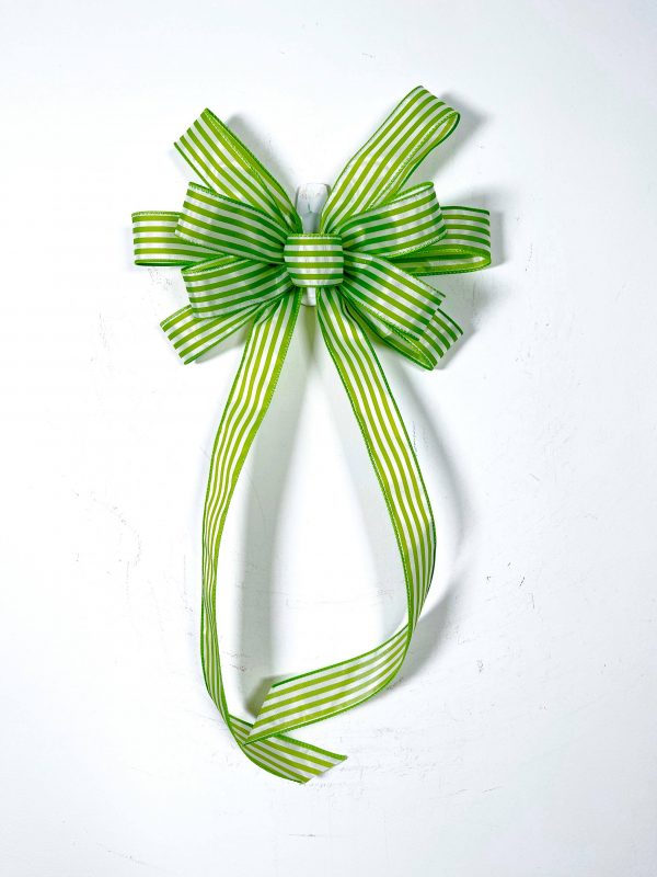 Green & White Striped Ribbon Bow