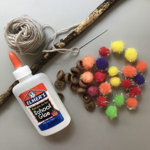 Supplies for Acorn Pom Pom Mobile