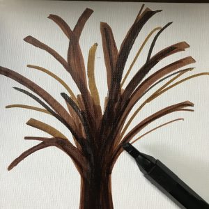 Bare Tree Drawing on Canvas Panel