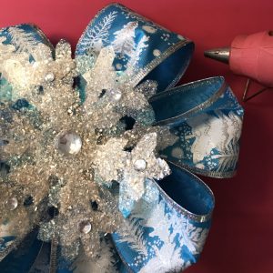 Hot Glue Embellishment to Center of Bow