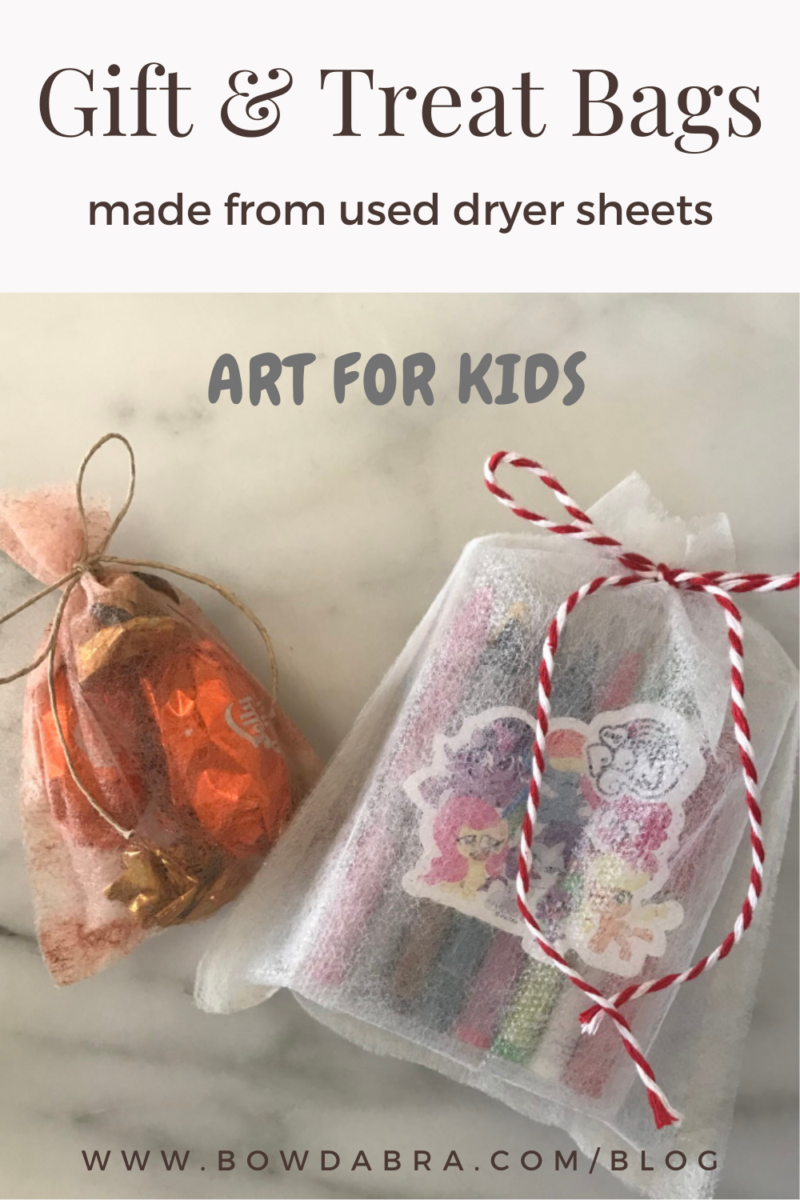 How to repurpose used dryer sheets to make gift for treat bags