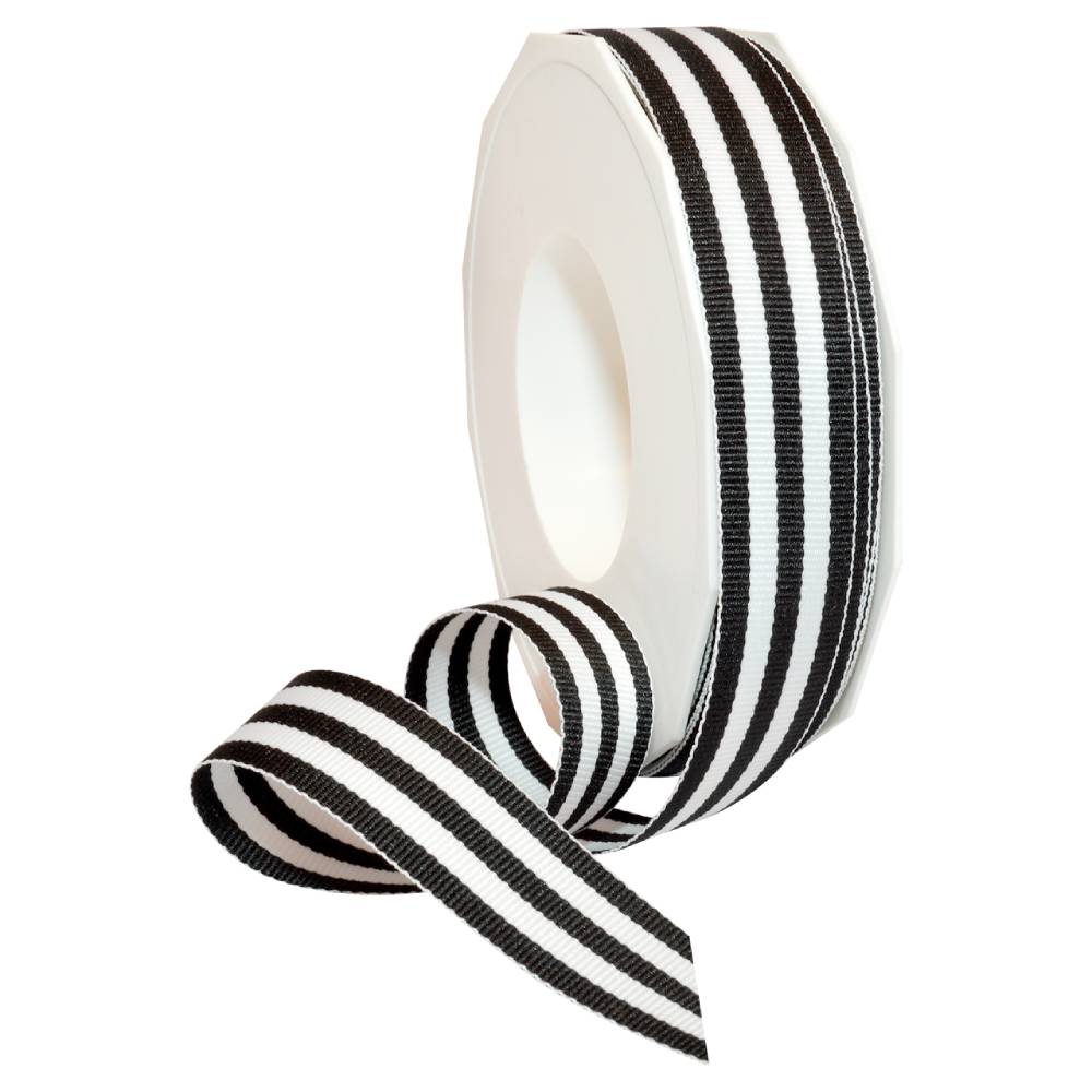 Solid Diagonal Stripe Ribbon 1/8 Inch Tuxedo Black White Stripe 